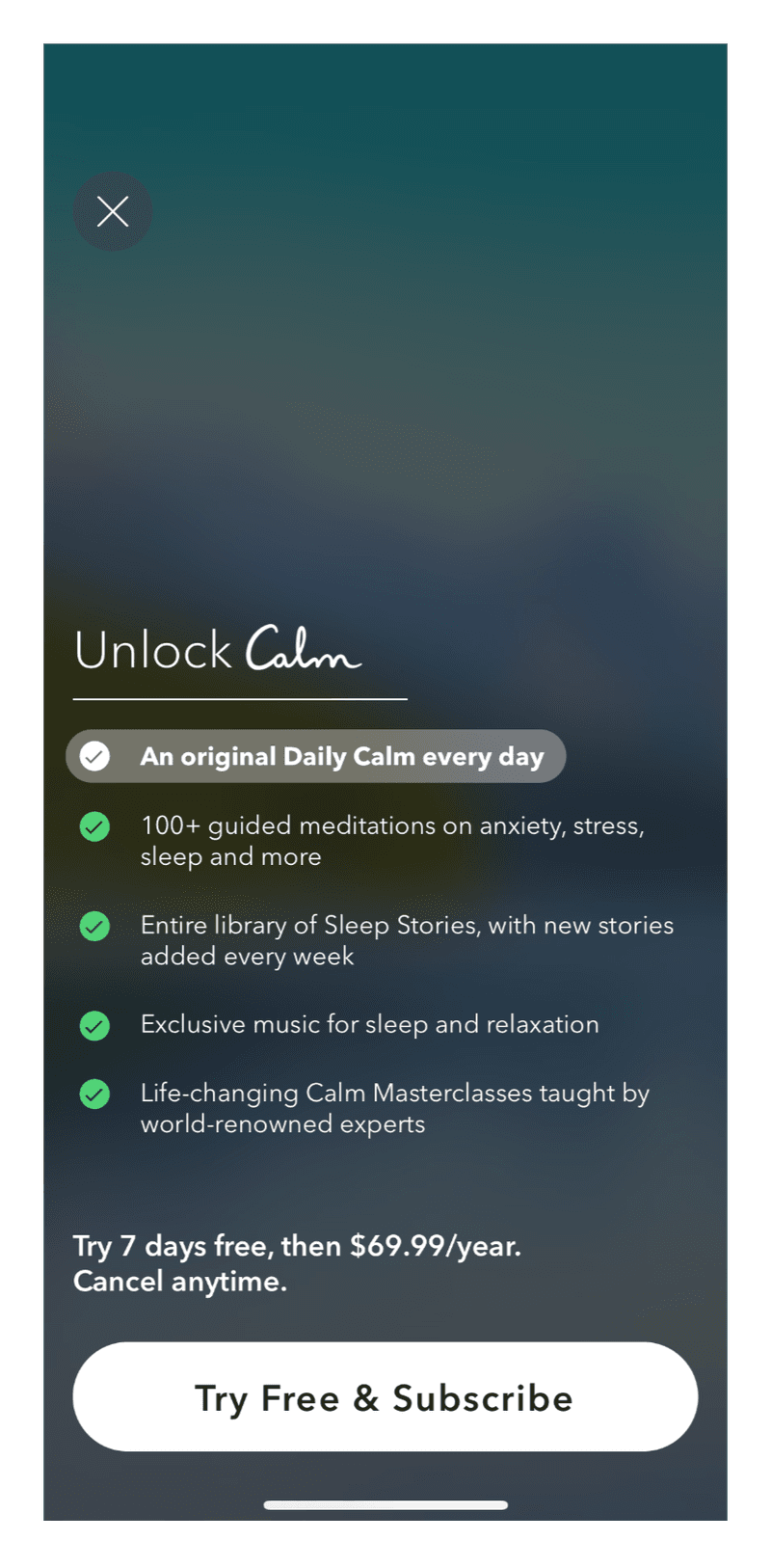 dark background paywall design pattern calm