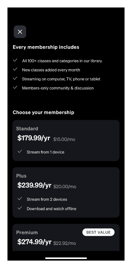dark background paywall design pattern masterclass