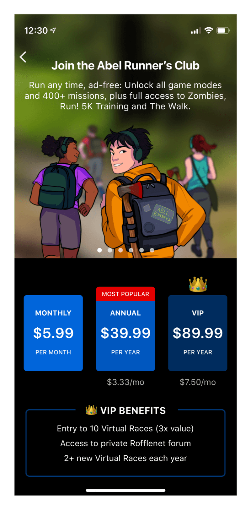 carousel of images paywall design pattern zombies run
