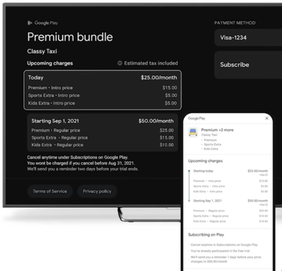 Google Play Billing multiline subscriptions example screenshot