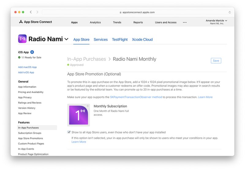 testing promo iap image in app store connect