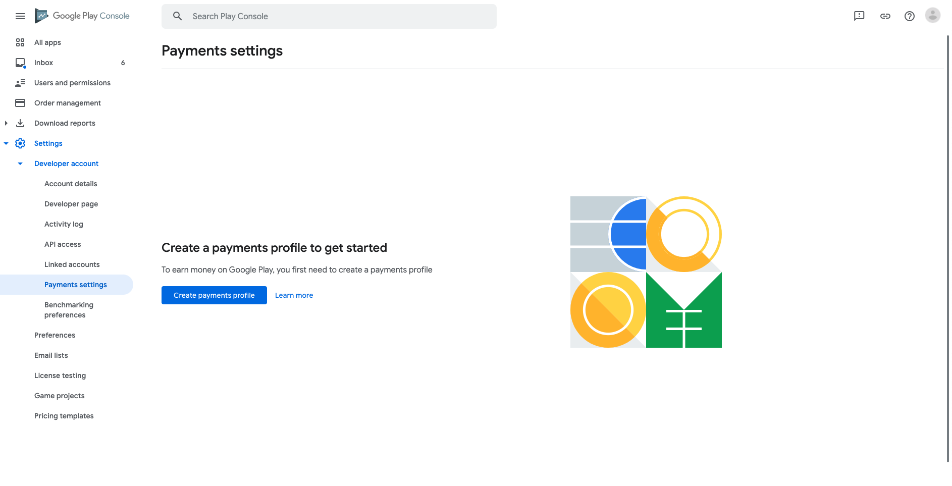 Google Play Console payments profile screenshot