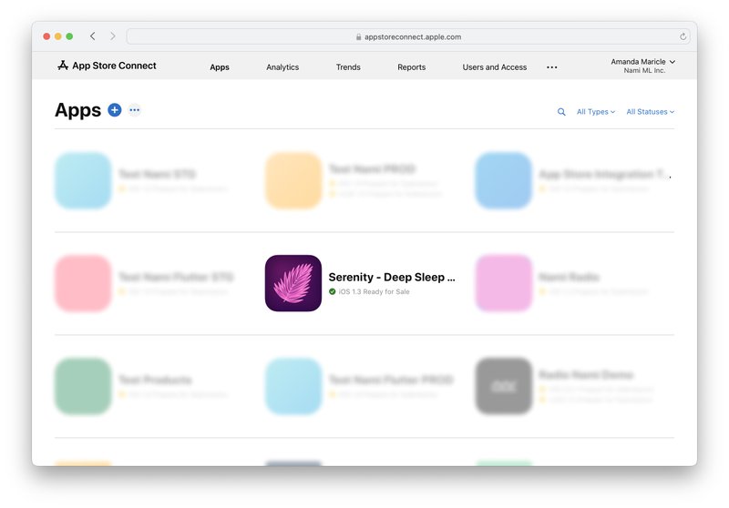 app store connect apps list