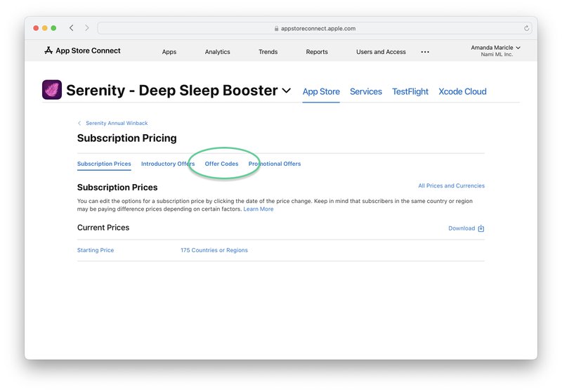 app store connect apple offer codes